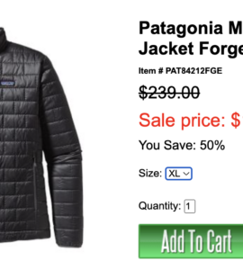 $119.99 Patagonia Mens Nano Puff Jacket